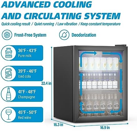 Erivess Compact Beverage Refrigerator, 76 Can/1.7 Cu Ft Mini Fridge, Black - Image 4