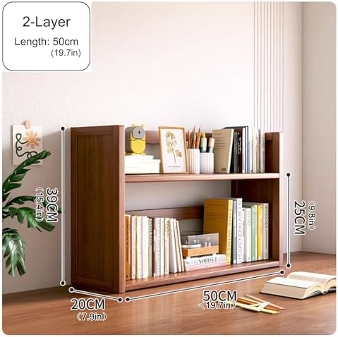 Wood Dorm Desk Hutch Organizer Shelf 2 Tier Desktop Bookshelf Workspace Organizers Storage Display Rack for Office Home Dormitory(Brown,2 Layers_50CM/19.7IN) - Image 2