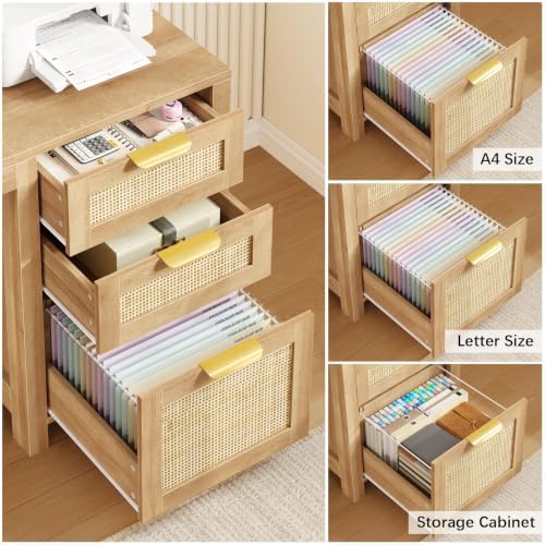 59" Rattan L Shaped Desk with Drawers & Storage Cabinet for Home Office - Image 6