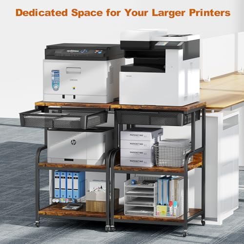 EasyCom Large Printer Stand with Drawer, 3-Tier Industrial Rolling Cart - Image 2