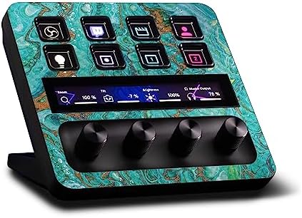 MightySkins Carbon Fiber Skin Compatible with Elgato Stream Deck + - Turquoise Ripple | Protective, Durable Textured Carbon Fiber Finish | Easy to Apply, Remove, and Change Styles | Made in The USA by MIGHTY+SKINS