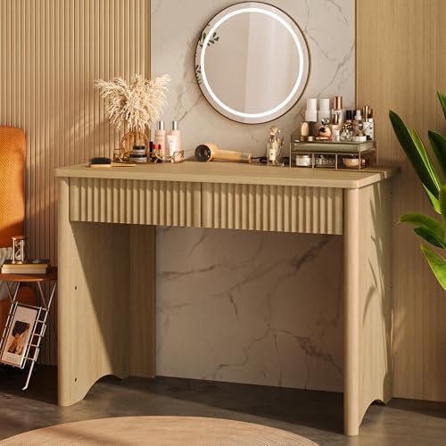 Bestier Fluted Computer Desk with 2 Drawers, 40 Inch Small Wooden Writing Study Work Desk, Computer Table, Compact Executive Home Office Desk for Small Spaces, Bedroom, Study, Living Room - Image 6