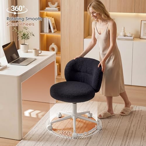 Homkdom Round Vanity Chair with Silent Wheels, 17.32" Wide Seat - Image 4
