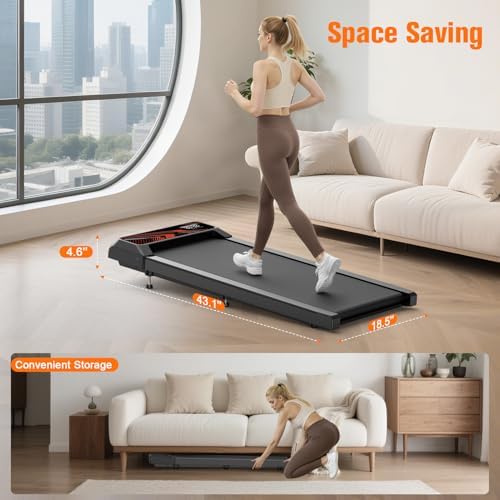 HOELLL Walking Treadmill Pad with 5% Adjustable Incline and APP Sync, Small Compact Under Desk Treadmills for Home and Office with Remote Control and LED Display, 2.5HP - Image 3