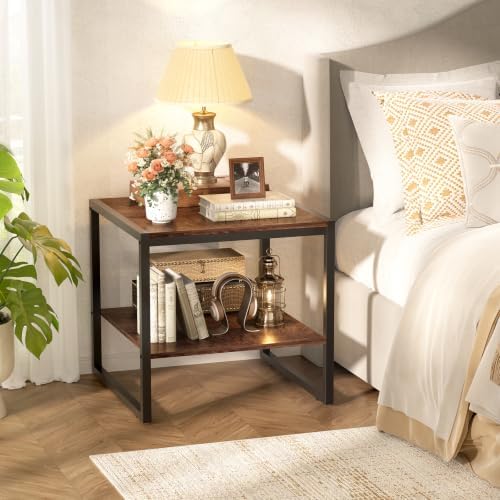 Homieasy End Table, 20 Inch Square Side Table, Mini Fridge Stand, Vintage Brown - Image 6