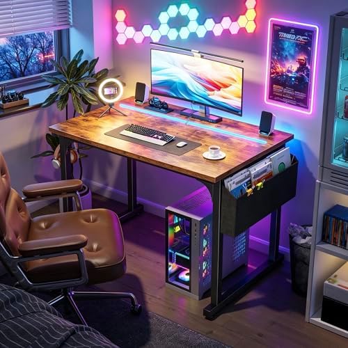 DurayLoly 32" Gaming Desk with Waterproof LED Lights for Bedroom,Brown - Image 6