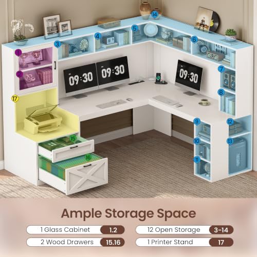 SEDETA 68" Farmhouse L Shaped Office Desk with Hutch, Drawers, Storage - Image 4