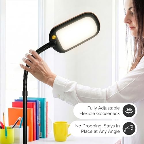 Brightech Litespan Slim LED Floor Lamp - Modern Reading Light Over Chair for Living Rooms & Offices, Tall With Adjustable Gooseneck, Crafts Work Light, Dimmable Standing for Bedroom - Wood - Image 3