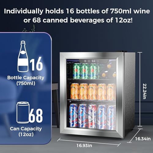 COWSAR 1.7 Cu Ft Beverage Refrigerator and Mini Fridge Cooler - 68 Can Capacity, Glass Door, Quiet Operation, LED Temperature Control, Holds 16 Wine Bottles for Bar, Home, Office - Image 2