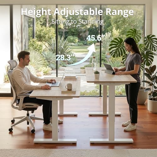 TIQLAB Electric Height Adjustable Standing Desk 71 * 30 inch, Sit Stand Desk with Splice Board, Memory Controller, White Frame & Maple Top Computer Workstation for Home Office - Image 4