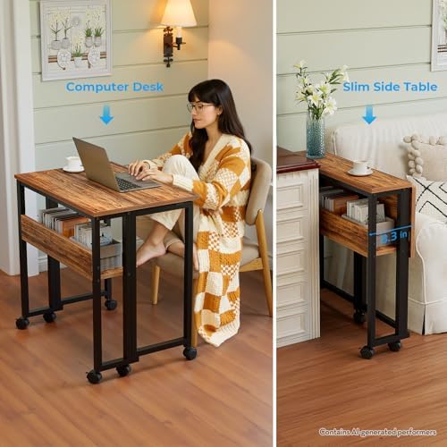 GreenForest Folding Desk with Wheels, 24.8" Rolling Table for Small Spaces - Image 6