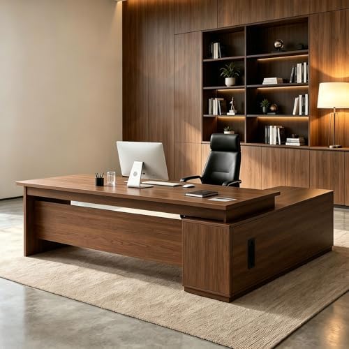 L Shaped Executive Desk with Drawers, Large Wood Workstation, Modern Executive Office Furniture for Home Office and Business Workspace, Multiple Sizes & Colors by Unknown