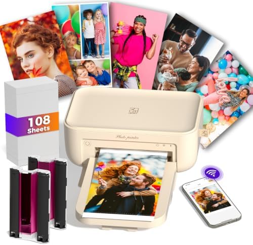 HPRT 4x6 Photo Printer with 108 Sheet Photo Paper& 2 Ribbon, Desktop Instant Picture Printer for iPhone, Thermal Dye Sublimation, WI-Fi Connnecting, Home Use, Beige by HPRT