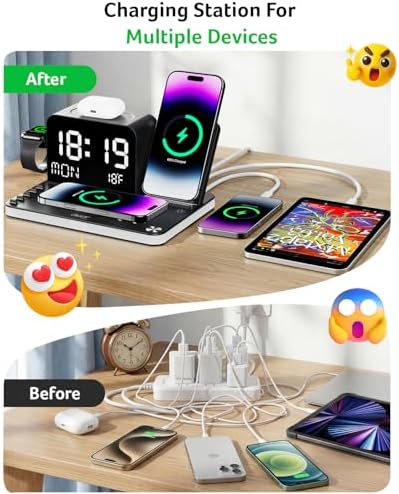 Acer Gadget 7-in-1 Wireless Charging Station Charger Stand for Multiple Devices for Apple - iPhone 17 16 15 14 13 12 Pro Max Apple Watch Airpods, Wireless iPhone Charger Station with Bluetooth TimeSyn - Image 4