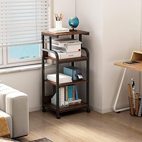 Fannova 4-Tier Printer Stand with Adjustable Storage Shelf, Large Tall Printer Table with Wheels for Home Office Small Spaces Organization, Rustic Brown - Image 2