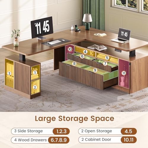 SEDETA Fluted L Shaped Executive Electric Standing Desk with 4 Drawers - Image 4