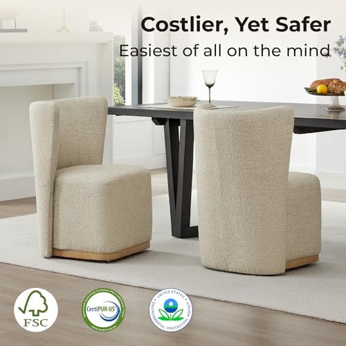CHITA Upholstered Rolling Dining Chair with Casters Set of 4, Oatmeal - Image 3