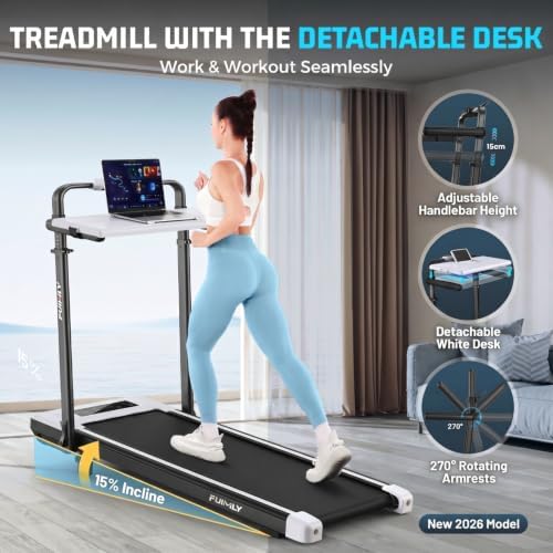 FUNMILY Upgrade Walking Pad Folding Treadmill with 12%/15% Incline & Handle Bar, 3.5HP Foldable Under Desk Compact Treadmills for Home/Office/Gym, 400+lb Capacity, Shock Absorption - Image 5