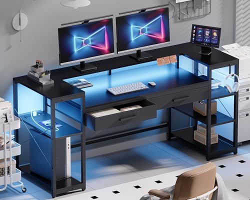 Pamray 58 Inch Gaming Computer Desk with Monitor Stand Drawers and Shelves by PAMRAY