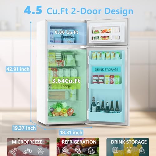 COWSAR 4.5 Cu.Ft Mini Fridge With Freezer for Bedroom Office, White - Image 2