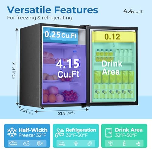 Electactic Compact Refrigerator 4.4 cu.ft mini fridge with Water Dispenser, Single Door Refrigerator with Adjustable Temperature Settings, Low noise, for Bedroom, Office, Dorm Black - Image 3