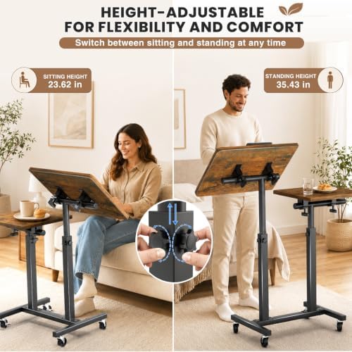 Elowen Rolling Laptop Desk with Wheels, Double-Pole Portable Overbed Table - Image 5