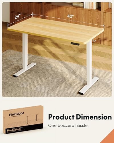 FLEXISPOT EN1 One-Piece Standing Desk, Electric Adjustable with 4 Memory Presets, 176 LBS Capacity, Stable & Quiet, Seamless Desktop for Home Office & Dual Monitors, 40"x24" Maple(White Frame) - Image 6
