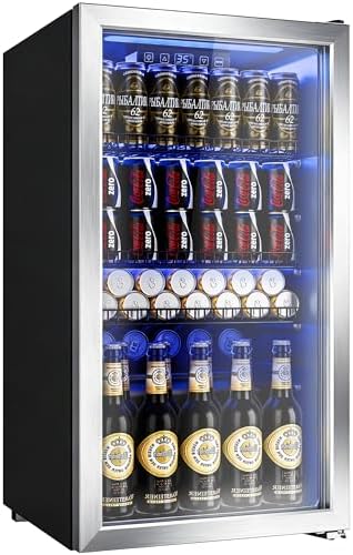 130 Can Beverage Refrigerator, 3.2 Cu.Ft Mini Fridge Beverage Cooler by Manastin
