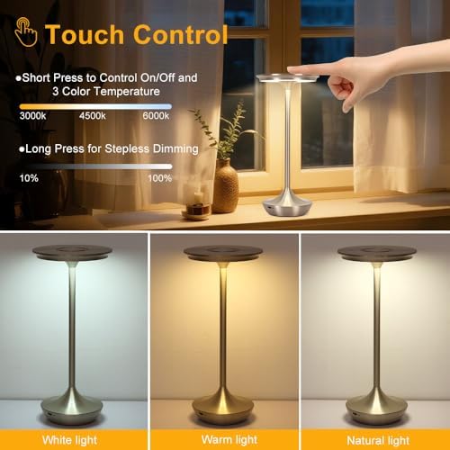 Rechargeable Cordless Table Lamp, Silver - Image 3
