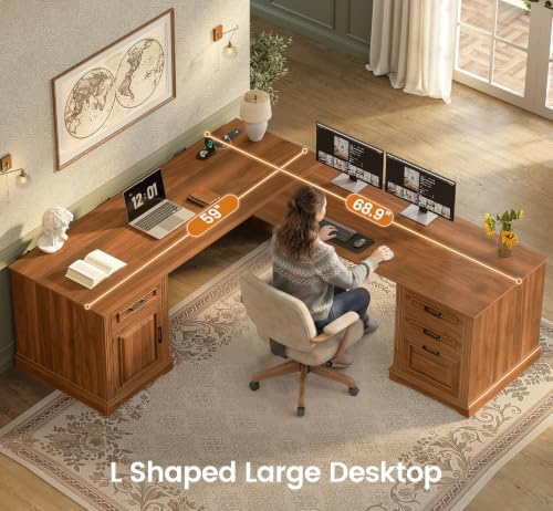 SEDETA 69" L Shaped Computer Desk with 4 Drawers, Storage Cabinet - Image 5