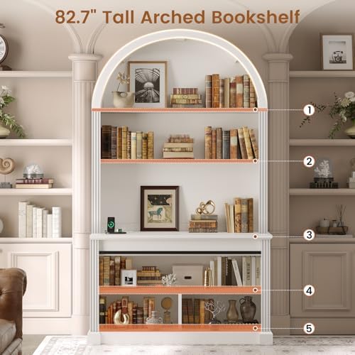 SEDETA 67" L Shaped Desk with Tall Arched Bookshelf & 3 Drawers Storage - Image 3