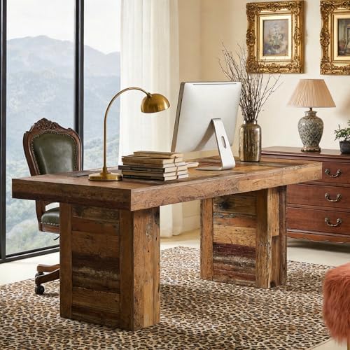 Tribesigns 63" Executive Desk, Farmhouse Wooden Office Desk, Rustic Brown by Tribesigns