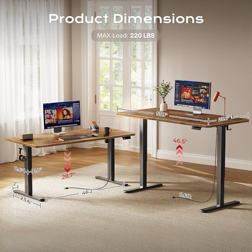 Huuger 55 X 24 Inch Electric Standing Desk with Power Outlets and USB-C Port, Height Adjustable Desk, Sit Stand Desk for Home Office, Computer & Gaming Desk, Stable Steel Frame, Rustic Brown - Image 5