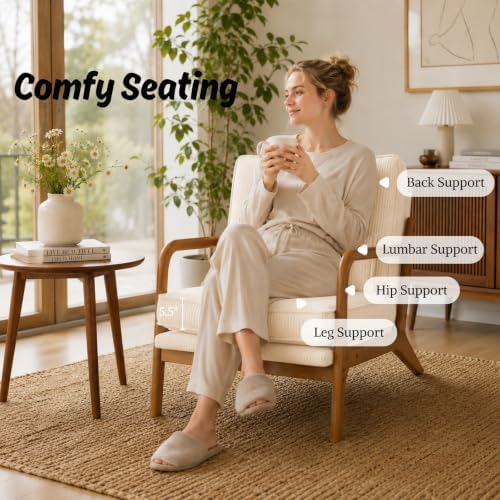 Karl home Mid-Century Modern Accent Reading Chair, Beige - Image 3