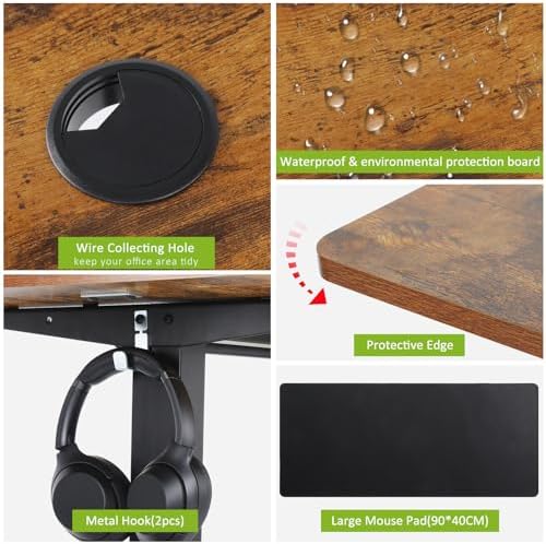 farexon 63x24 Inch Electric Standing Desk with Mouse Pad, Brown - Image 6