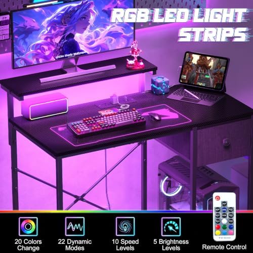X-cosrack 33.5" Small Gaming Desk with LED Lights & Power Outlets, Drawers - Image 6