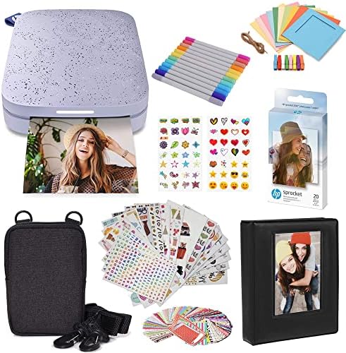HP Sprocket Portable 2x3 Instant Color Photo Printer (Lilac) Starter Bundle by HP