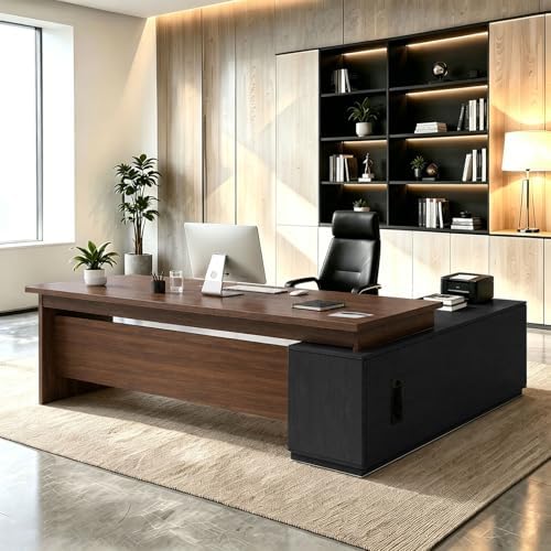 L Shaped Executive Desk with Drawers, Large Wood Workstation, Modern Executive Office Furniture for Home Office and Business Workspace, Multiple Sizes & Colors by Unknown