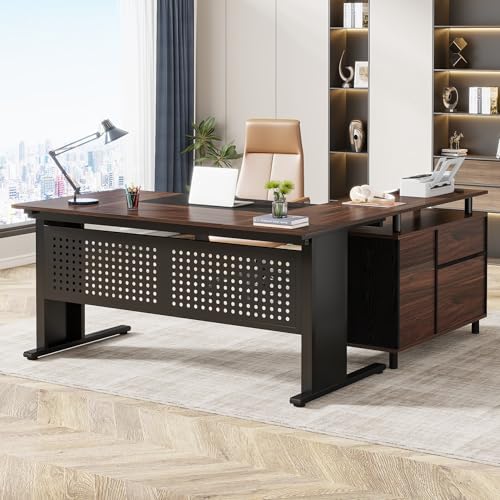 Tribesigns 63 Inch Executive Desk with File Cabinet, L Shaped Office Desk by Tribesigns