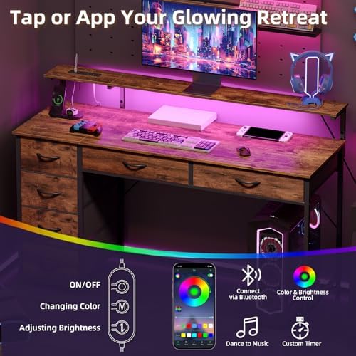 Somdot 47 Inch Gaming Desk with Power Outlet and LED Lights, Computer Desk - Image 4