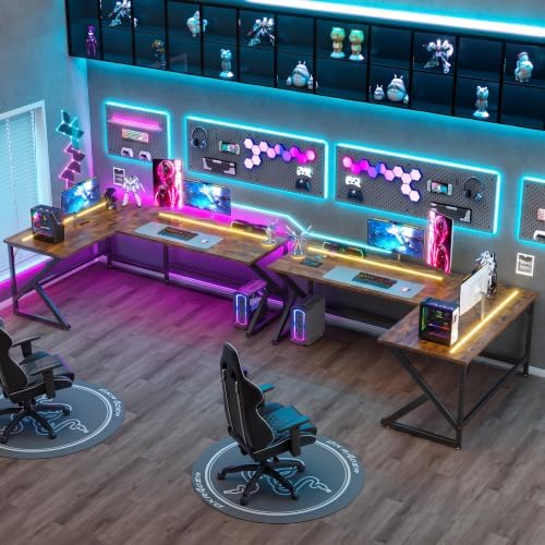 43.3'' L Shaped Gaming Desk with LED Lights & Power Outlets, Rustic Brown - Image 2