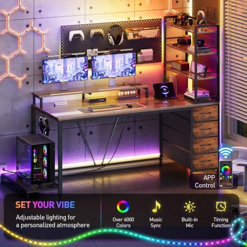 RALGEND Gaming Desk with Shelves and Storage, Computer Desk, Rustic Brown - Image 5