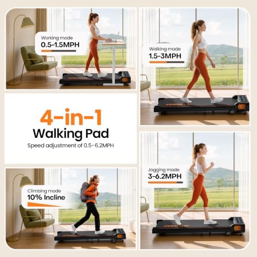 Walking Pad with Incline, FOUSAE 6.2MPH Walking Pad Under Desk Treadmill with 10% Incline, Full Screen LED Display, 2.75HP Brushless Drive, 12 HIIT Programs, Remote Control, 350 LBS Capacity - Image 3