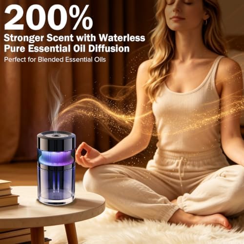 Portable Waterless Aroma Diffuser, Starry Sky Projector with 7 LED Lights - Image 4