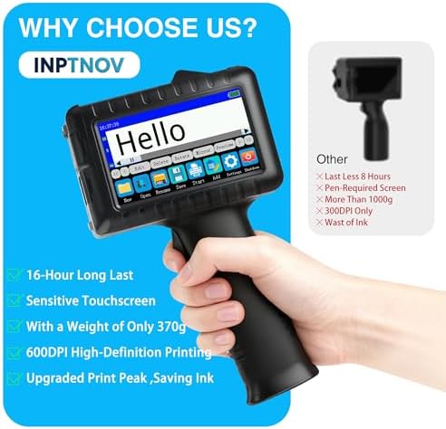 Handheld Inkjet Printer, Portable Batch Code & Expiration Date Printer with 42ml Fast-Dry Ink for Barcode, QR Code, Logo on Plastic, Metal, Glass, Wood & Cardboard - Image 2
