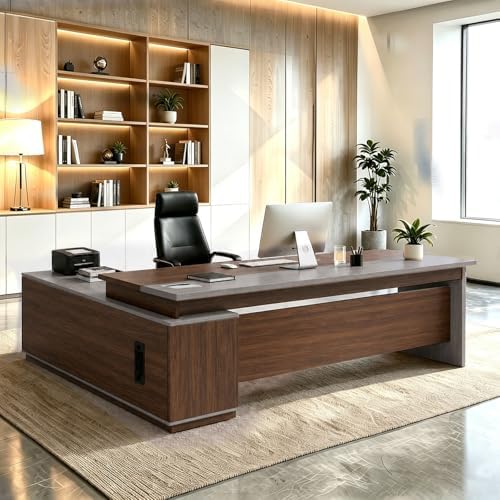 L Shaped Executive Desk with Drawers, Large Wood Workstation, Modern Executive Office Furniture for Home Office and Business Workspace, Multiple Sizes & Colors by Unknown