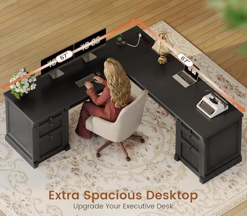 SEDETA L Shaped Office Desk with 4 Drawers Storage, 67"x67" Executive Desk - Image 4