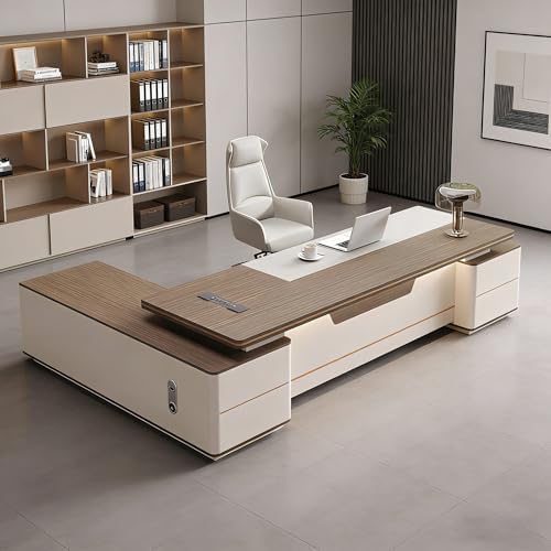 L Shaped Executive Desk with Drawers & Storage, Modern Wood Executive Office Desk Computer Table for Home Office Furniture Setup, Management Workstation for Workplace or Office(D-Right, L2.8M/110IN) by Unknown