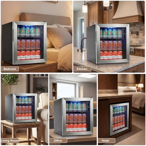 FoMup Mini Fridge 50 Can, Small Beverage Refrigerator with Reversible Glass Door, Countertop Drink Cooler with Temperature Control, Compact Beer Soda Fridge for Office Dorm Kitchen, Stainless Steel - Image 7