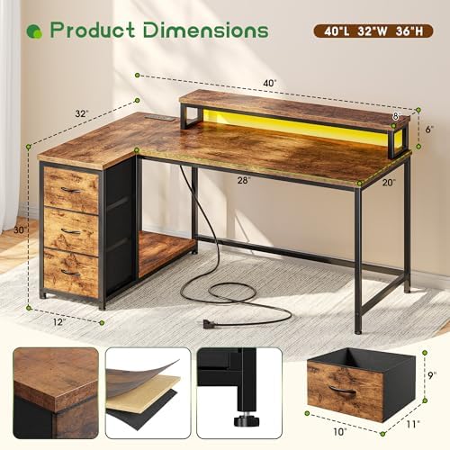 EnHomee 40" L Shaped Computer Desk with 3 Storage Drawers for Teen Room - Image 2